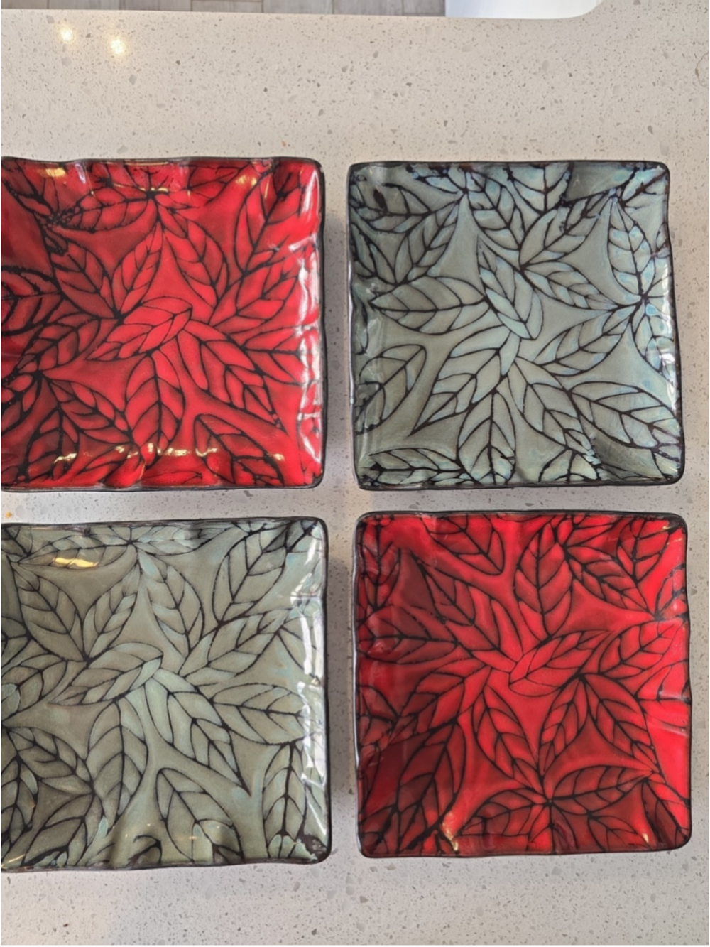 Roscher New Port Collection Stoneware Glazed Square Dinner Plates Set Of 4